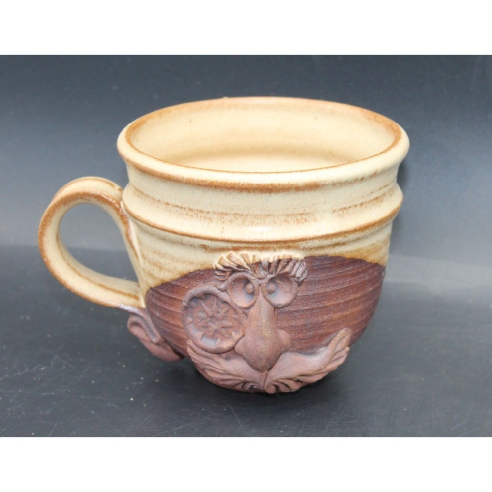 Hamilton Studio Pottery Face Mug Mustache Eyeglasses Signed 1975 Vintage Brown